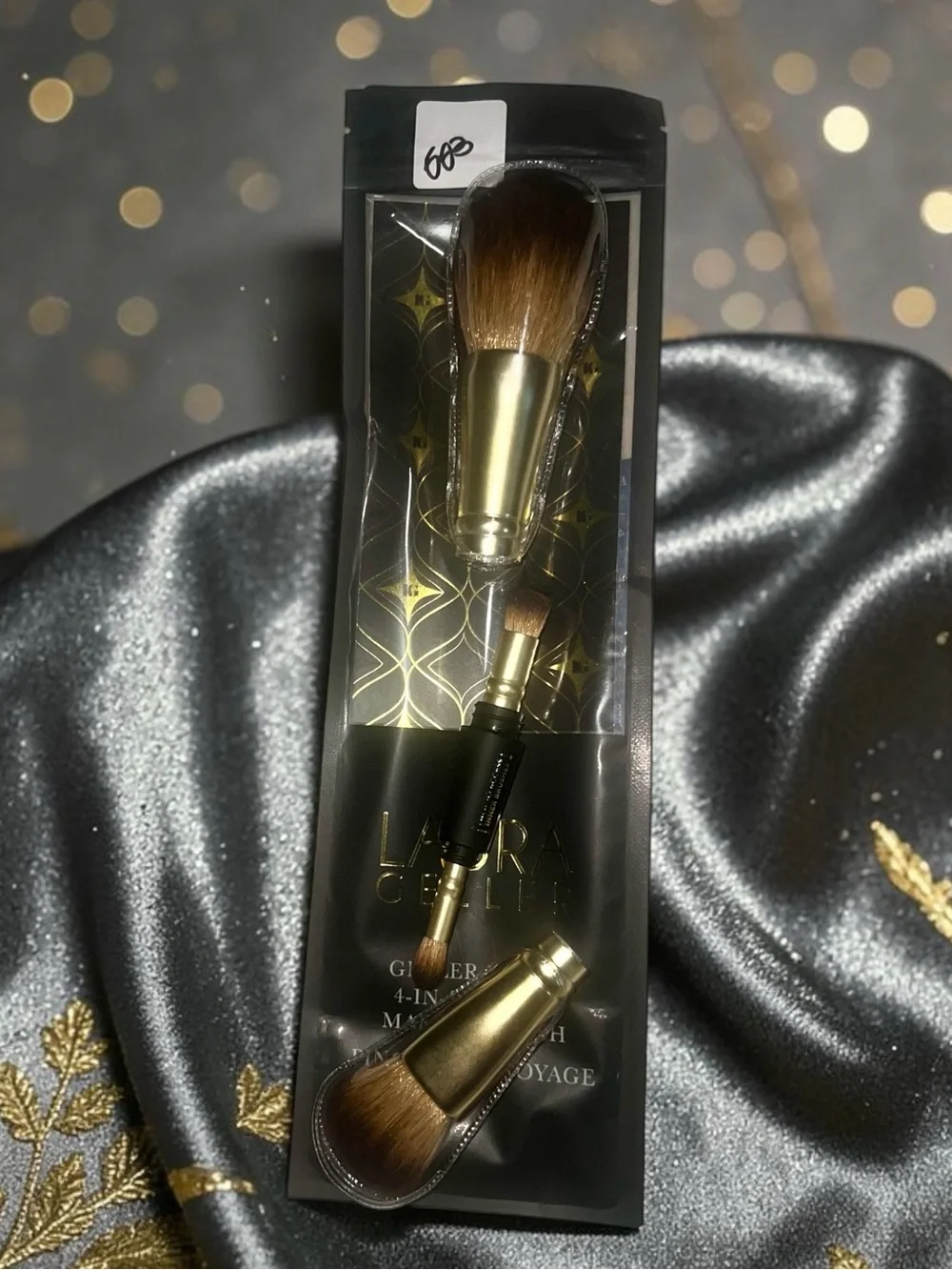 Laura Geller Gold 4-in-1 Makeup Brush Set - 3 pcs Travel Set - BNIB - Never Used